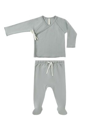 Quincy Mae Wrap Top + Footed Pant Set steel blue